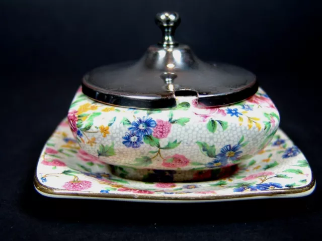 Chintz Royal Winton Grimwades Silver Lid Marmalade Jar England Cottage Vintage