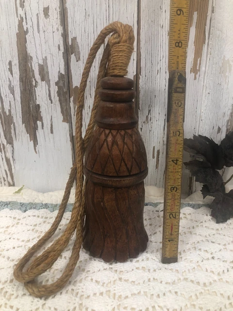 Lot of 6 Vintage Carved Wood Curtain Tie Backs Hooks Finial French Rustic 7"