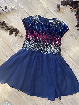 JOHN LEWIS girls navy sparkle sequin party occasion Christmas drsss 6 yrs