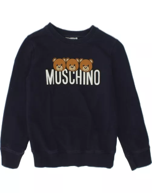 MOSCHINO Girls Graphic Sweatshirt Jumper 5-6 Years Navy Blue Cotton AW05