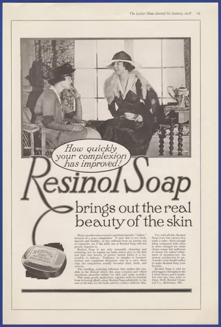 Vintage 1918 RESINOL SOAP Beauty Bathroom Art Decor WWI Ephemera Print Ad