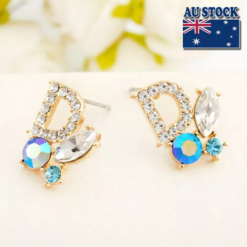 Gorgeous 18K Gold Filled Women Crystal Butterfly Stud Earrings Stunning Jewelry