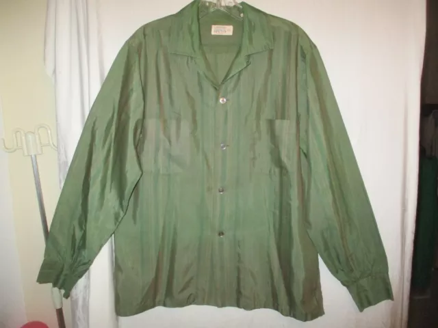 Vtg 50s Mens Loop Collar 80/20 Dacron Green Sharkskin Stripe M Shirt Jayson