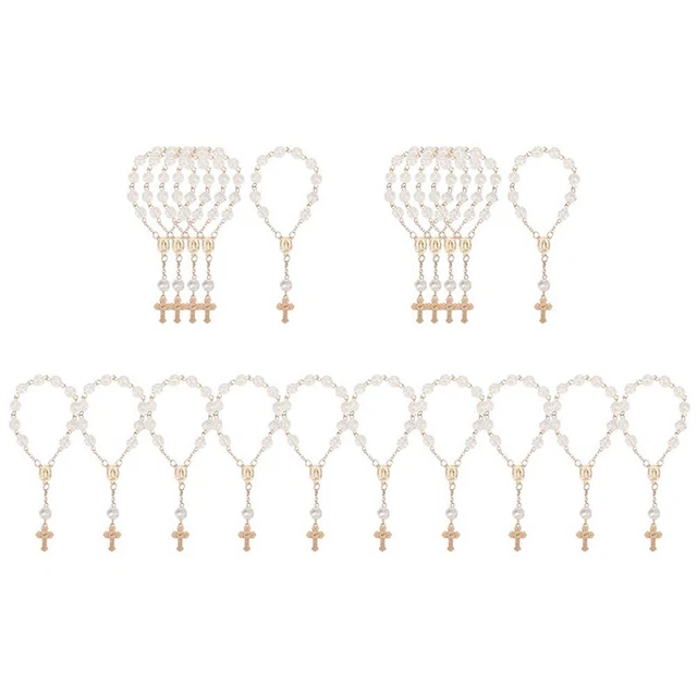 20Pcs Baptism Favors with Cross  Rosaries Acrylic Beads Bracelet ChristeningY1N4