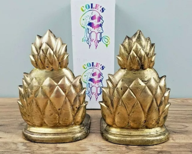 Vintage Mid Century Pair Of Brass Pineapple Lacquered Brass Heavy