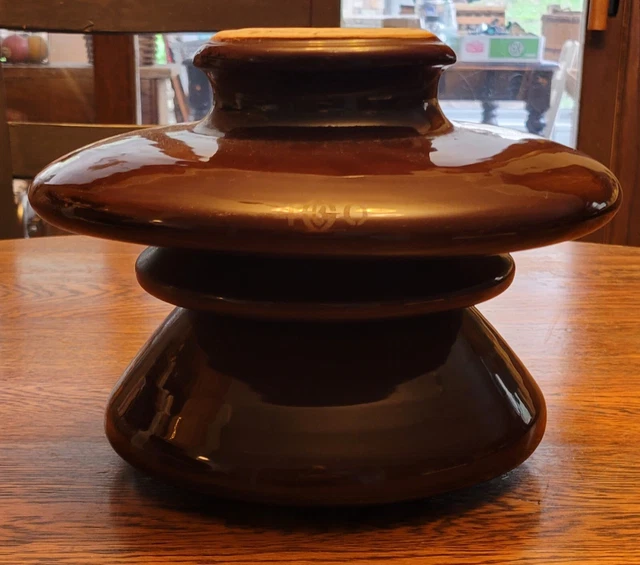 Vintage Large High Voltage Brown Ceramic Porcelain Insulator 10" x 7 1/2"
