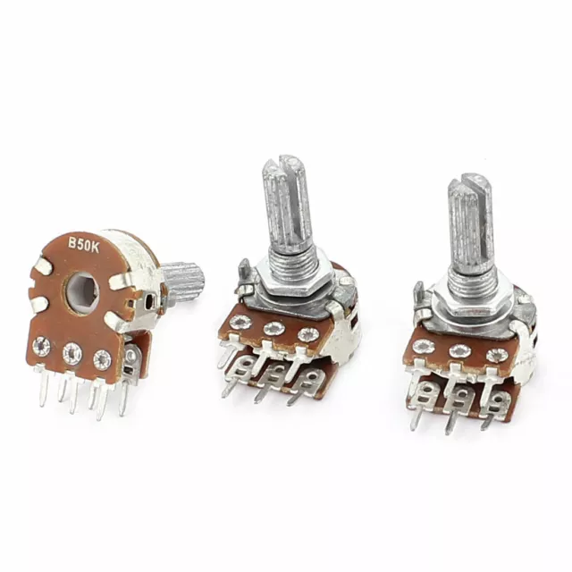 3Pcs B50K 50K Ohm 6mm Knurled Shaft Double Linear Adjustable Potentiometers