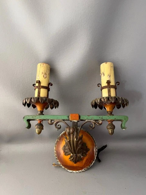 Antique Vtg Art Deco Gothic Brass Metal ? Sconce Wall Lamp Fixture Part