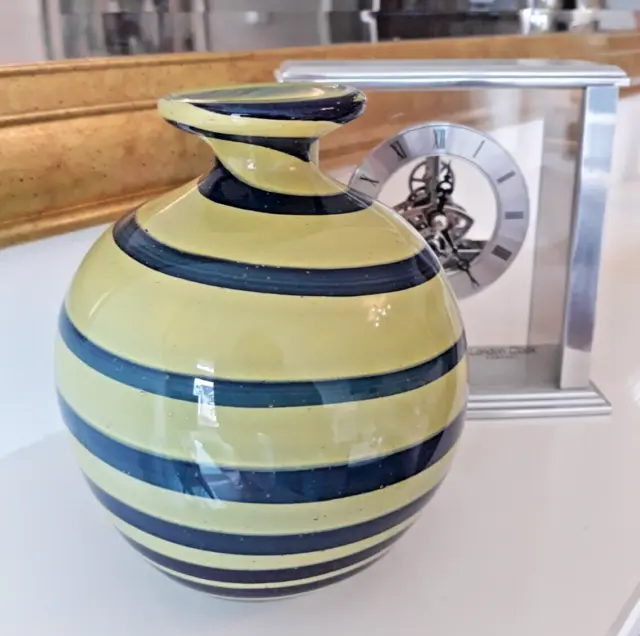 Retro Design Hand Blown Spiral Art Glass Vase Lime Green & Navy Blue