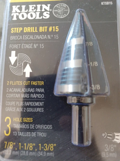 Klein Tools KTSB15 Double- Fluted 3/8-Inch 3-Hole Step Drill Bit #15- NEW/SEALED 3