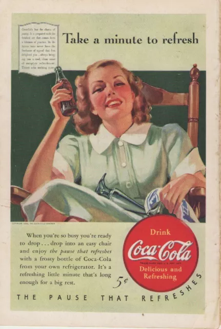 Vintage April 1940 Coca Cola "Take a minute to Refresh" Print Ad