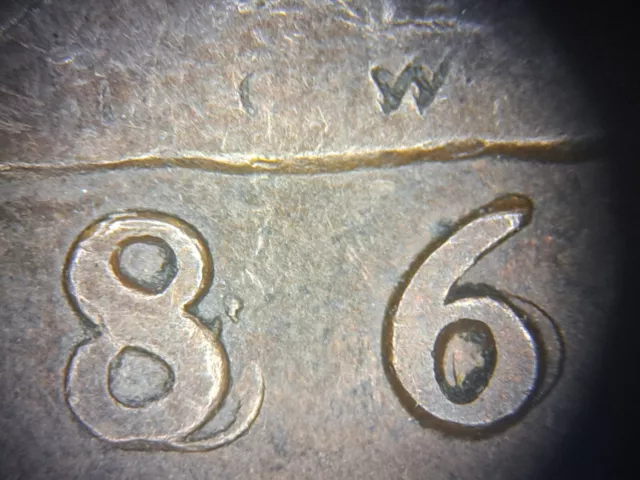 8 Over 8/6 6 /6 Or 8 1861 EXTREMELY RARE REV E OBV 6  Victoria half-penny Lcw