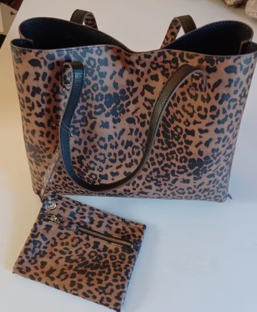 Francesca's STREET LEVEL Tote & Wristlet Reversible Black /Leopard Print Purse