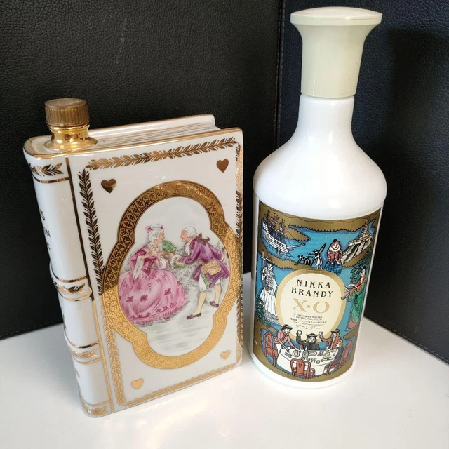 Napoleon Camus Cognac White Pottery Book & Nikka X.O Brandy Empty Bottle Set