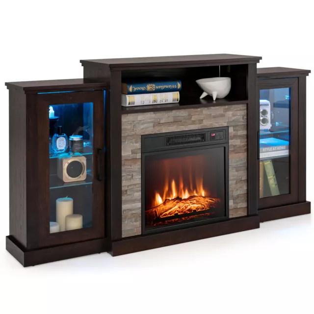 Fireplace TV Stand w/ Led Lights & 18" Electric Fireplace for Tvs up to 65"