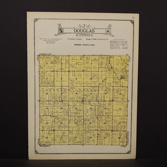 IOWA BREMER COUNTY Map Douglas Township 1927 W1384 15.96 PicClick