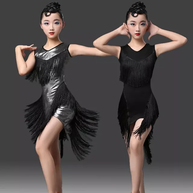 Bambina Vestito da Danza Latino Salsa Tango Nappa Abiti per la Performance