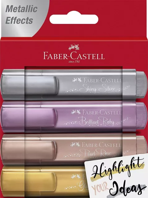 Faber-Castell Metallic Highlighters - 4 Glitter Highlighter Pens for Journaling