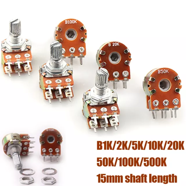 WH148 Ohm Potentiometers Lin/Log/Switched/Dual 1-500K 6Pin Shaft Length 15MM