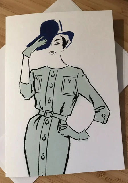 Vintage 1950's Original Fashion Illustration Greeting Card For Any Occasion