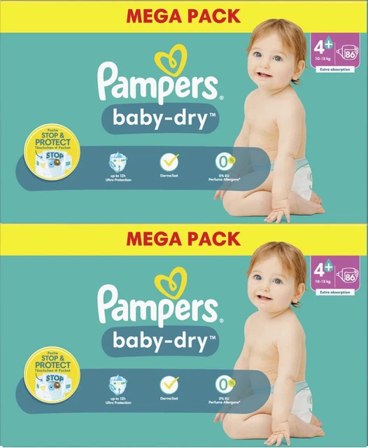 Pampers Lot 172 Couches Pampers baby-dry Taille 4+ de 10 à 15kg Mega Pack