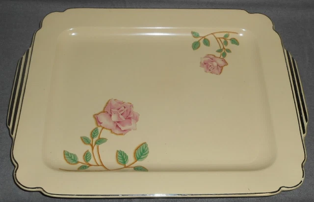 Homer Laughlin WELLS - PINK ROSES PATTERN Art Deco RECTANGULAR PLATTER