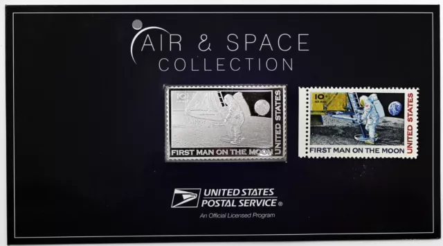 2019 USPS Air & Space Collection First Man on the Moon 1oz .999 Silver Bar/Stamp