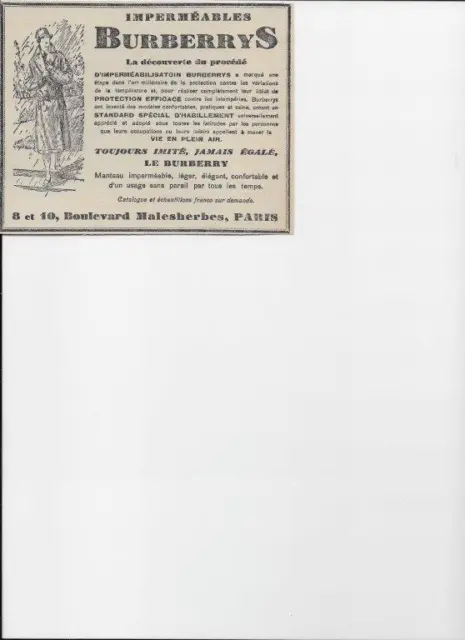 Publicité ancienne 1928 BURBERRYS Paris mode vêtement manteau Pub 13,5 x 11