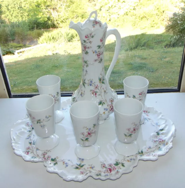 Limoges Porcelain A Giraud Mazagran Coffee Set Coffee Pot 5 x Cups on Tray