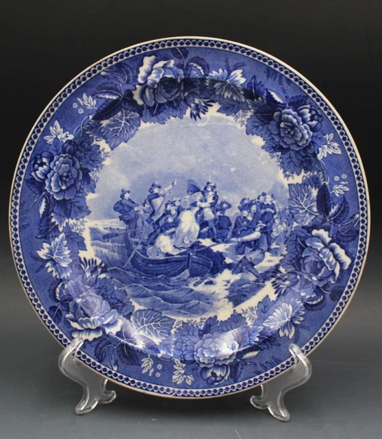 C1900 Wedgwood Etruria Blue Transfer Decorative Plate Landing of the Pilgrams