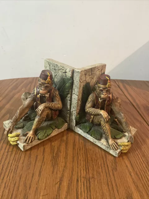 Vintage Pair of bell hop Reading Monkey Bookends Monkey Figurines Home Decor