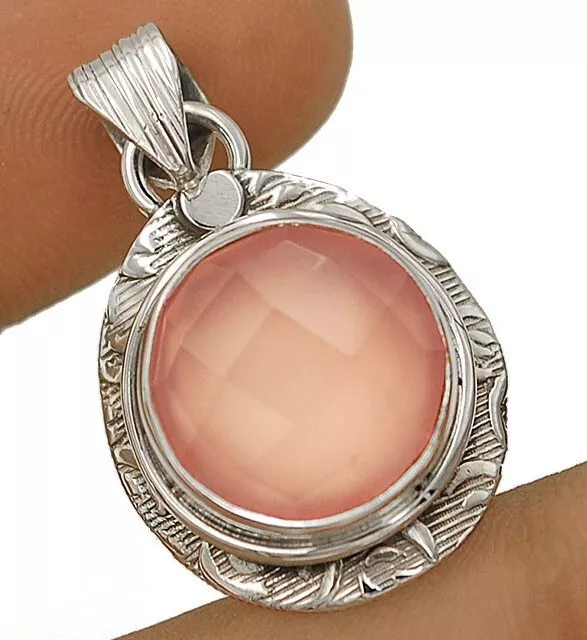 Natural Rose Quartz 925 Solid Sterling Silver Pendant NW8-4