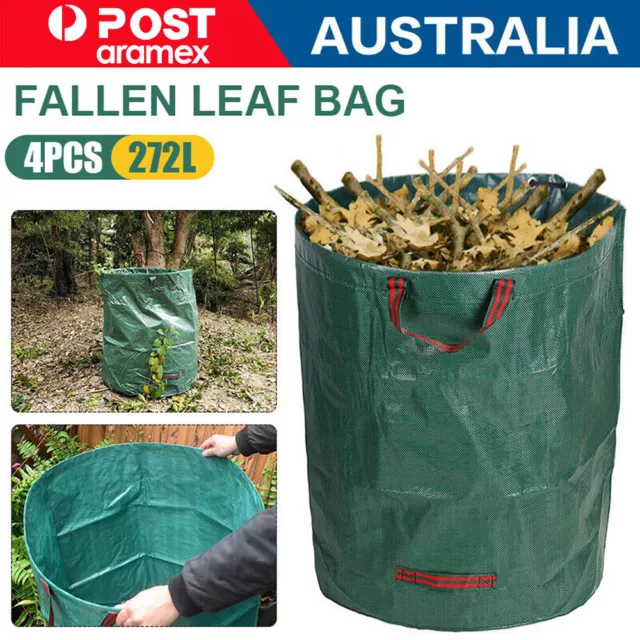 4/8x 272L Large Garden Waste Bag Leaf Rubbish Plant Grass Sack Reusable Carry