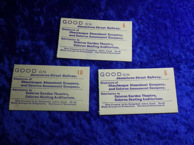 Jamestown Street Railway Vintage Ticket Stubs Steamers Steamboat Theatre Skating