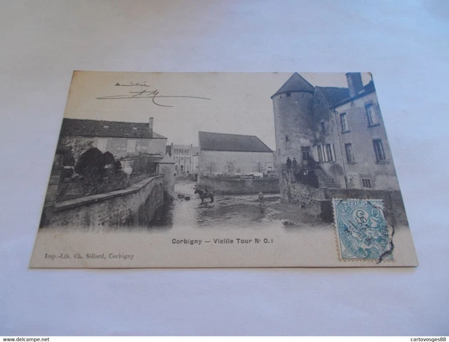 Cpa 58 Corbigny Nievre Vieille Tour Animees Cheval Dans La Riviere 1903