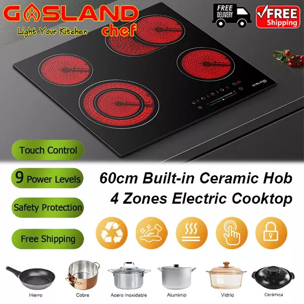60cm Electric Ceramic Hob 4 Zone Built-in Touch Control, Timer, Child Lock 6600W