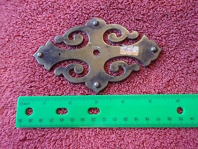 Vintage Knob Plate pull handle cut out back plate Brass hardware salvage 6-3/4" 2