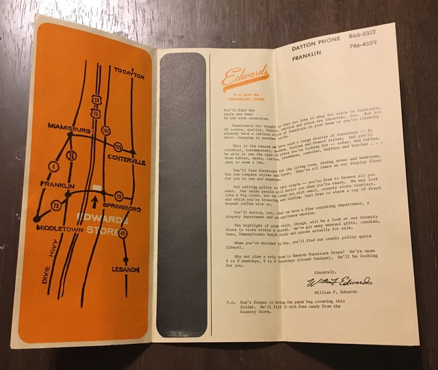 VINTAGE EDWARD’S FURNITURE Brochure Map Dayton Vandalia Ohio 14.99