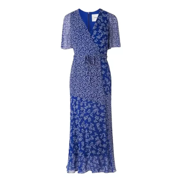 LK BENNETT WHITE blue floral pattern cotton fit flare midi summer dress 8 Glenda 36.00 PicClick UK