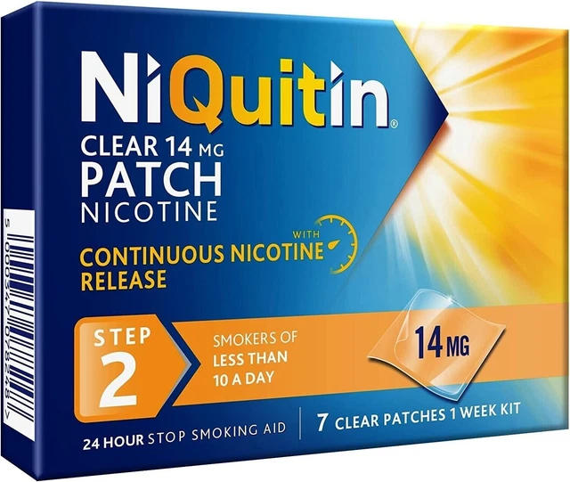 LOTE DE 5 CAJAS - Parche de nicotina 14 mg de niquitina - Paso 2 14 mg 7 parches transparentes