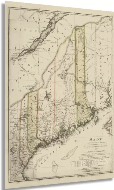 1798 Maine State Map Poster Decor - Vintage State of Maine USA Wall Art Print