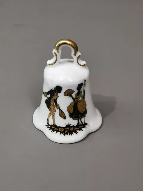 9986461-d Tischglocke Watteauszene schwarz-gold Lindner Porzellan Bayern 5x6,5cm