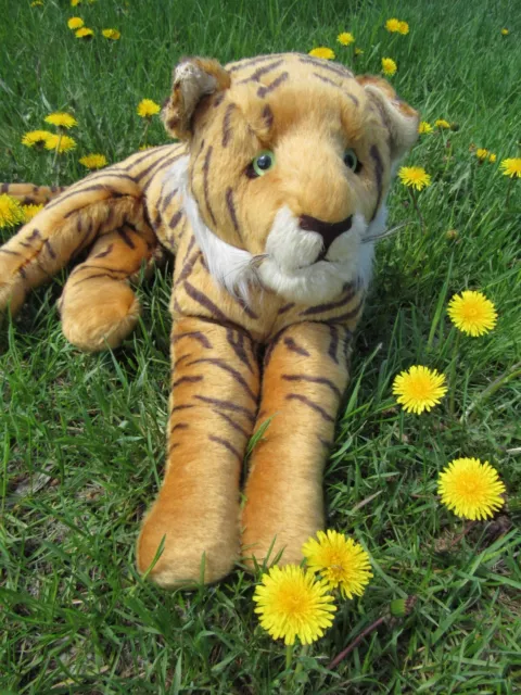 Vintage Mohair Tiger Antique Bear Green Eyes Stripes Jungle Toys London Tag 18"