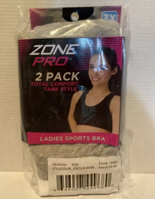 Zone Pro 2 Pack Total Comfort Tank Style Ladies Sports Bra Size 3x