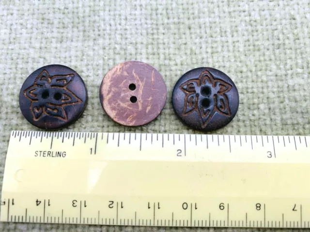 3 Brown Coconut Buttons - Round - Vintage 1980s to 1990s