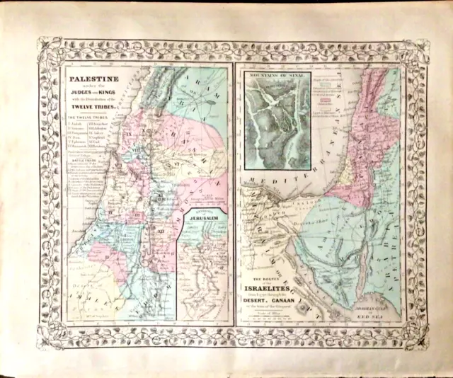 Map Of Palestine And The Route Of The Israelites From Egypt To Canaan 15” x 12”