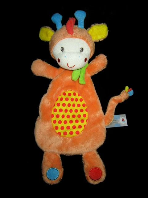 Doudou plat Girafe Jungle orange jaune vert bleu rouge pois Nicotoy Simba 34 cm