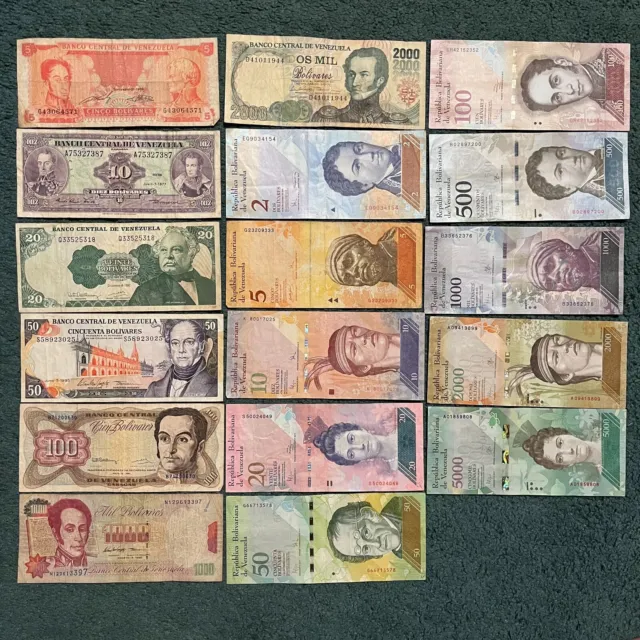 Lot of 17 Different Assorted Venezuela Banknotes Circulated World Paper Money