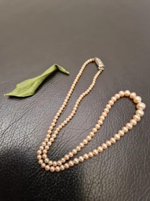 Vintage Schöne Perlen Kette, beige Perlen Schmuckverschluss echt 835 Silber