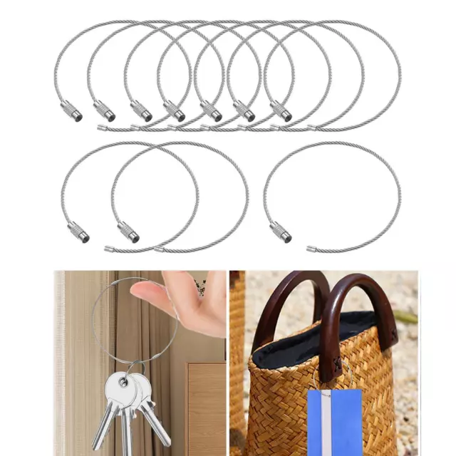 10 Pieces Stainless Steel Wire Keychains Cable Loop Rings Luggage Tags Hanging